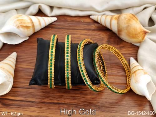 Antique Designer Square Shape Full Stone High Gold Polish Bangles — BG-1542-160