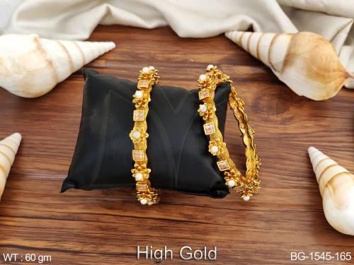 Antique Designer Beautiful Square Shape Clustered Pearl High gold  Bangle