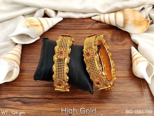 high gold polish designer party wear antique bangle set