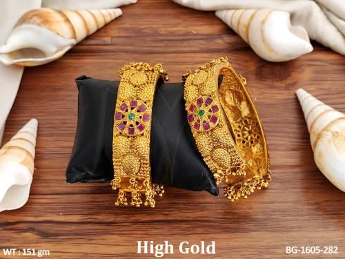 High Gold Polish Designer Beautiful Party wear Antique Bangle Set — BG-1605-282