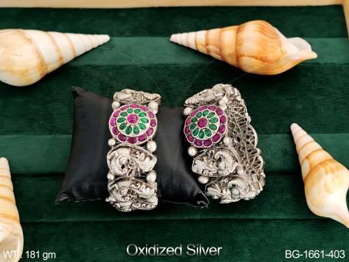 Oxidised Silver Polish Fancy Style Designer Bangle Set