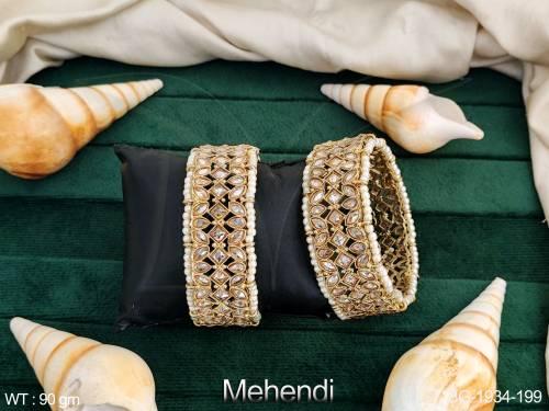 Clustered Pearl Mehendi Polish Fancy Designer Party wear Beautiful Bangle Set   