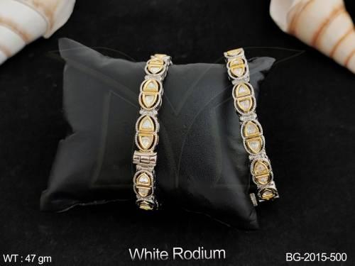 white-rodium-polish-fancy-design-party-wear-beautiful-fusion-kundan-jewellery-bangle-set-of-2