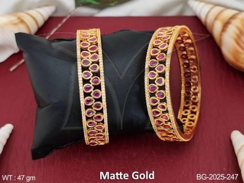 Matte Gold Polish Fancy Design Party wear Kemp Jewellery Kemp Bangle Set of 2  — BG-2025-247