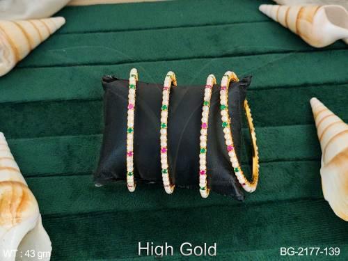 Beautiful Antique Jewellery Designer Fancy Style High Gold Polish Party Wear 4 Bangles Set 