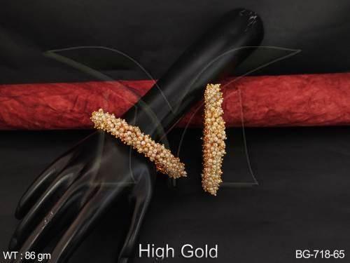 Designer Full Clustered Pearl High Gold Polish Fancy Style Beautiful Bangle Set of 2 