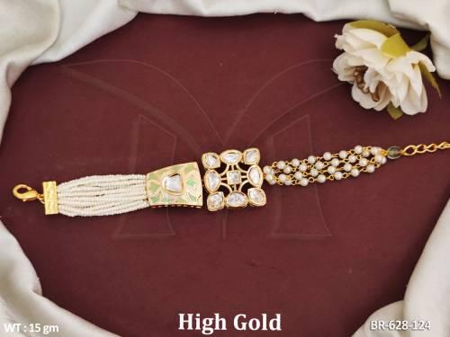 Meenakari Design High Gold Polish Party Wear Kundan Bracelate