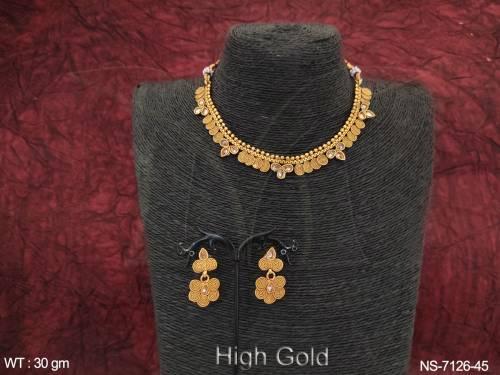 Designer Antique Fashion Choker Style High gold Polish Necklace Set