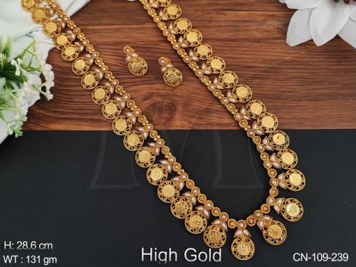 Beautiful Antique Designer High Gold Polish Party Wear Coin Chain Set 