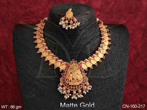 standing laxmi ji base coin necklace detail