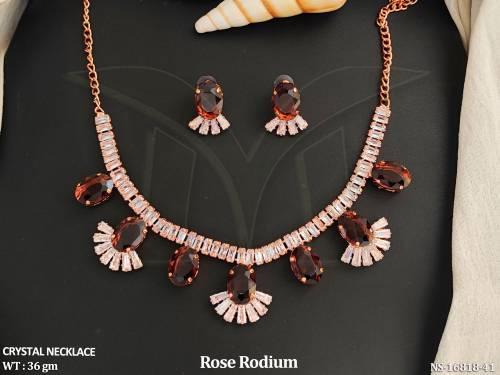 Designer  Crystal Full Stone Rose Rodium Party Wear Necklace set   