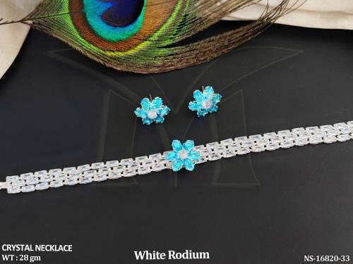 Full Stone White Rodium Polish Crystal Necklace Set   