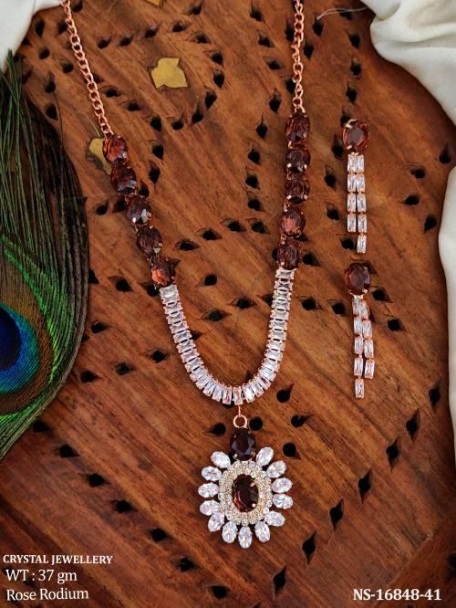Beautiful Full Stone Rose Rodium Polish Necklace Set   
