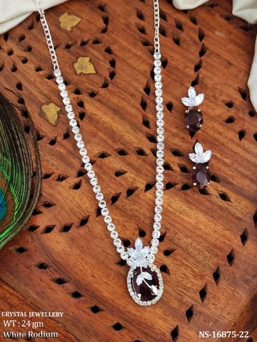 Beautiful Design White Rodium Polish Full Stone Necklace Set   