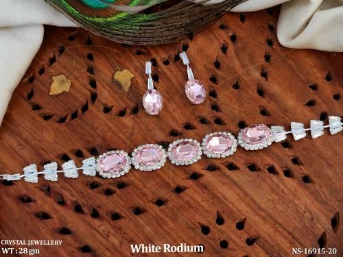 Crystal White Rodium Polish Full Stone Necklace Set  