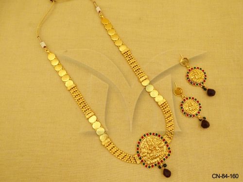 laxmi ji oval shape pendant temple coin necklace set detail