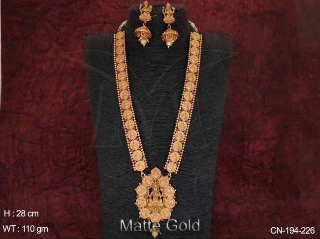 designer traditional matte gold polished long  coin necklace set