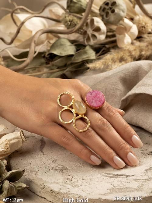 High Gold Polish Natural Stone Designer Ring