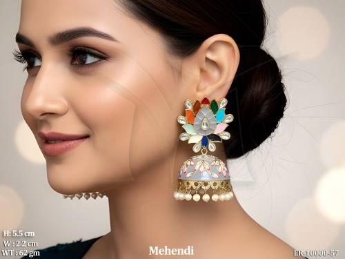 Mehendi Polish Designer Clustered Pearl Party wear Jhumka Earring  