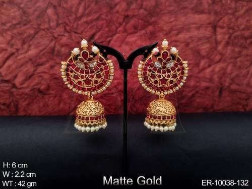 designer-clustered-pearl-matte-gold-polish-designer-jhumka-earring