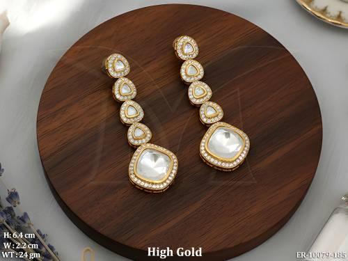 High Gold  Polish Kundan Fusion Fancy Western Style  Beautiful Party Wear Long Kundan Earring