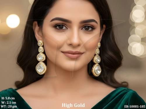 Fusion Jewelry High Gold Polish Kundan Party Wear Long Earring