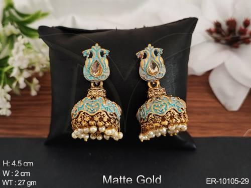 Matte Gold Polish Designer Fancy Style Meenakari Design Designer Jewellery Fancy Jhumka Earring