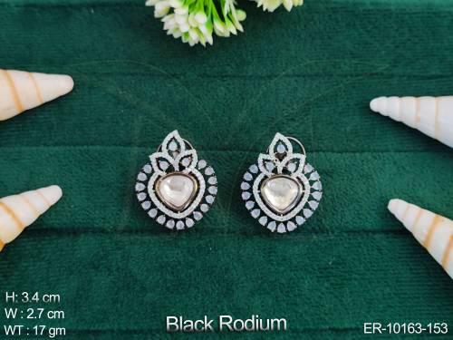 Beautiful Fancy Design Party wear Black Rodium Polish Designer Kundan Earring Tops 