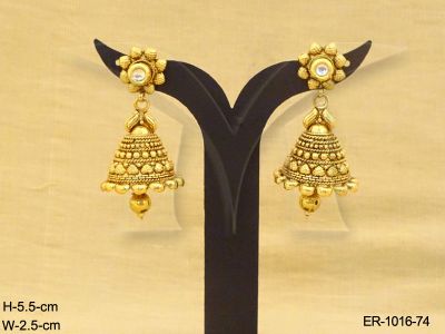 flower hooked bell kundan jhumki earrings detail