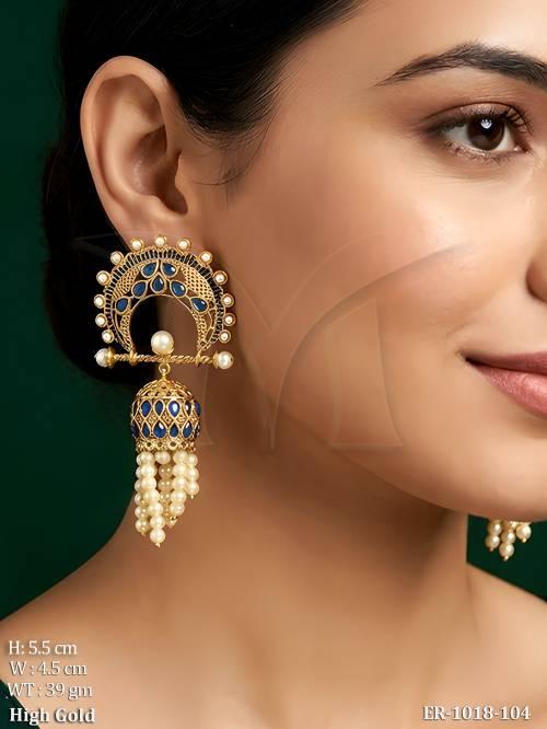 half round  jhumki bells bridal earrings detail