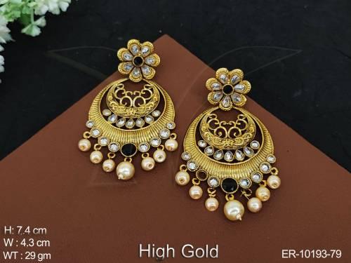 Chand Bali Style Fancy Designer Party wear High Gold Polish Antique Earring 