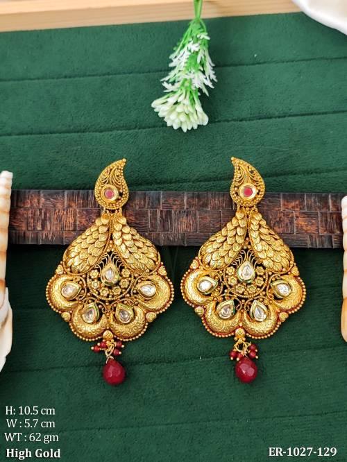 stylo dual leaf chand flower bridal earrings detail