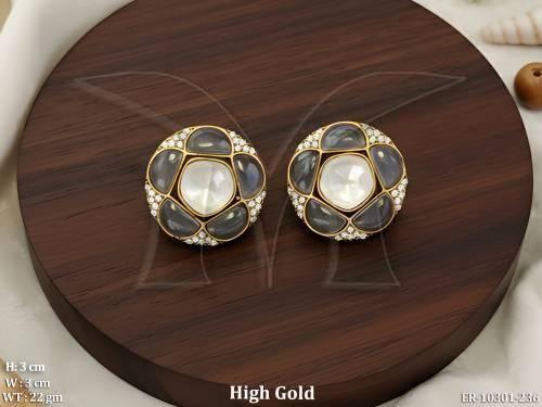 High Gold Price Full Stone Fancy Casual Wear Fusion Kundan  Tops Earring  — ER-10301-236