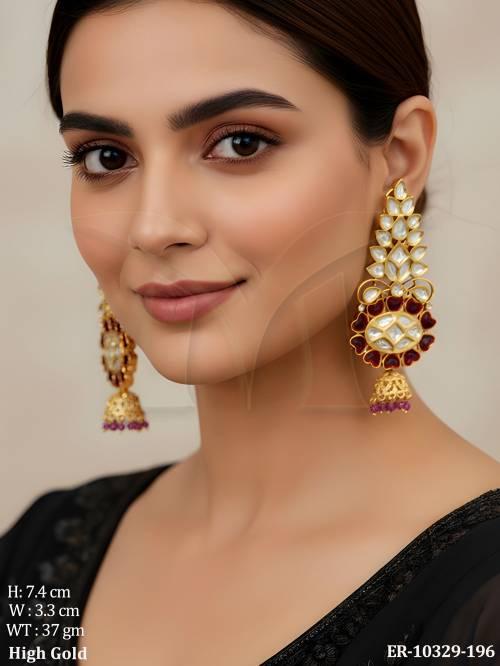 High Gold Polish Beautiful Stylish Wedding Wear Designer Long Kundan Earring 