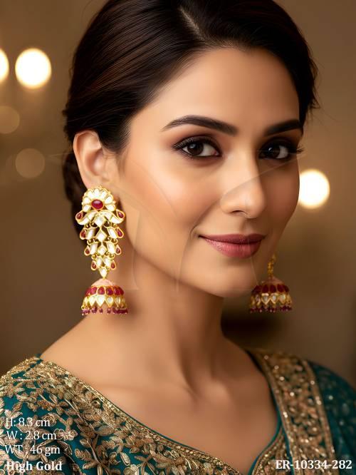 Beautiful Design High Gold Polish Fancy Wedding Wear Long Jhumka Kundan Earring 