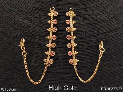 Fancy Style Designer Party wear High Gold Polish Antique Kaan Chain Earring       