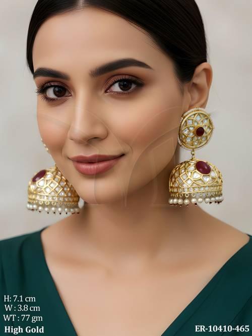 clustered-pearl-high-gold-polish-kundan-jewellery-party-wear-fusion-kundan-jhumka-earring-