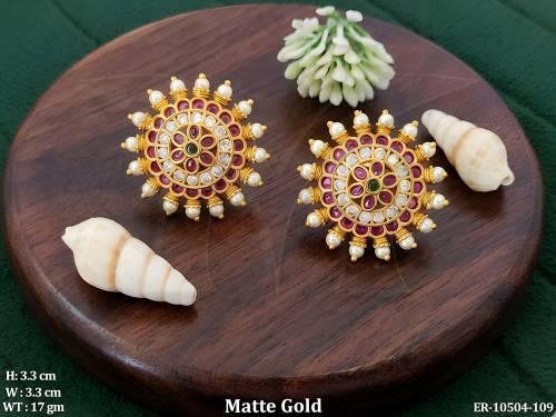 Matte Gold Polish Clustered Peal Designer Beautiful Kemp Jewellery Earring Tops 