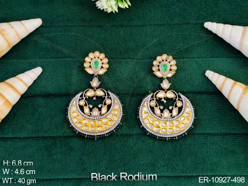 Black Rodium Polish Cz Ad Jewelry Fancy design Wedding Wear Beautiful Cz Ad Long Earrings 