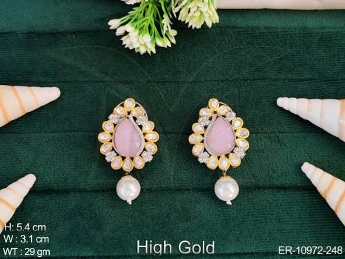 Designer Fancy Style Party wear Clustered Pearl High Gold Polish American Diamond Earring Tops