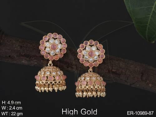 Designer High Gold Polish Fancy Style Party wear Beautiful Antique Jewellery Jhumka Earring