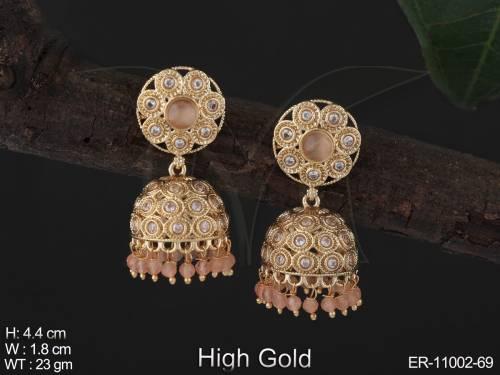 Antique Jewelry High Gold Polish Fancy Party Wear Antique Jhumka Earrings 