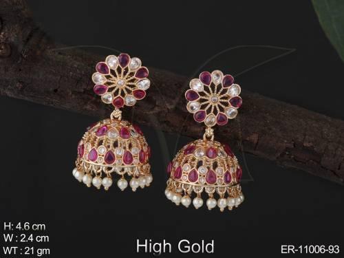 High Gold Polish Fancy Design Party Wear Beautiful Antique jewelry Jhumka Earrings 