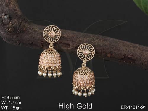High Gold Polish Fancy Design Party Wear Beautiful Antique jewelry Jhumka Earrings 