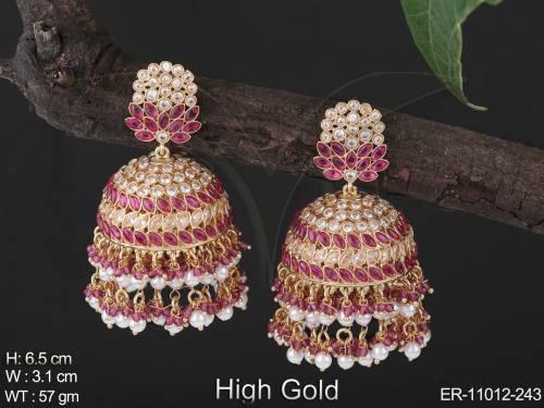 Antique Jewelry High Gold Polish Fancy Design Party Wear Beautiful Antique Jhumka Earrings 