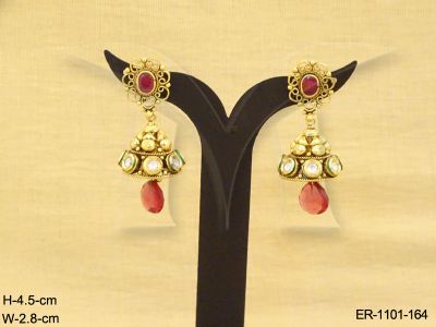 oval flower delicate kundan jhumki earrings detail