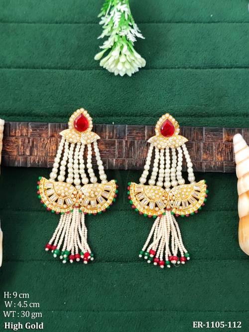 long multi moti peacock winged dulhan earrings