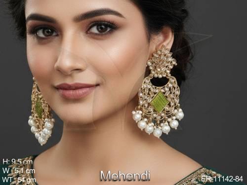 clustered-pearl-mehendi-polish-fancy-design-party-wear-antique-jewellery-beautiful-long-dangler-earring-