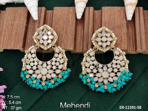 Mehendi Polish Fancy Mirror Design Party wear Long Antique Jewellery Antique Dangler Earring
