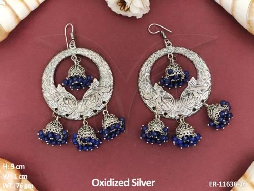 Oxidised Silver Designer Fancy Desing Party wear Beautiful Antique Oxidised Jewellery Jhumka Earring  